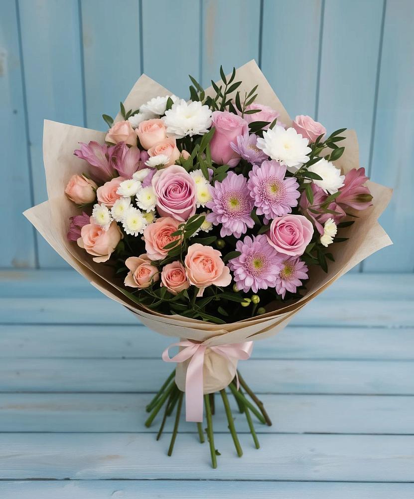 Букет цветов из: Хризантемы, Розы и Альстромерии в Якшур-Бодья