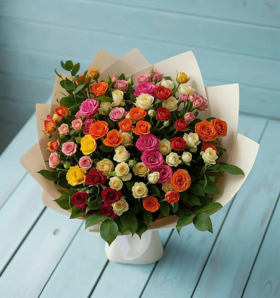 Букет Микс из разноцветных кустовых роз в Якшур-Бодья