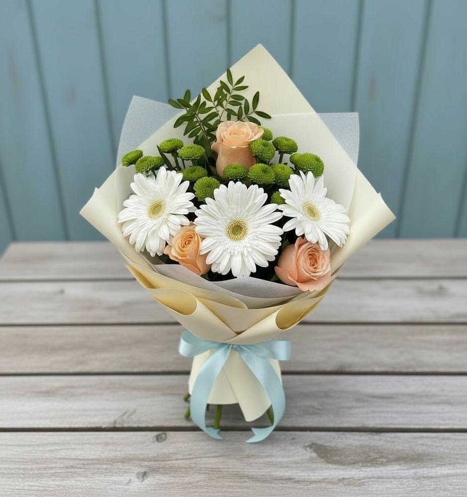 Букет цветов из: Герберы, Розы и Хризантемы в Якшур-Бодья