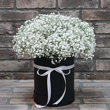 Цветочная композиция из Гипсофила в шляпной коробке в Якшур-Бодья